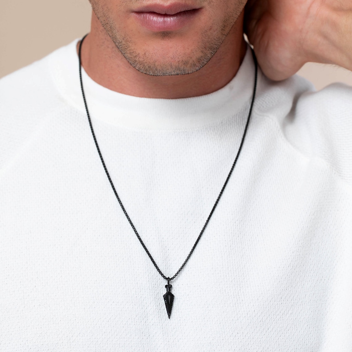 Mens Black Stainless Steel Pendant Necklace Men's Etsy