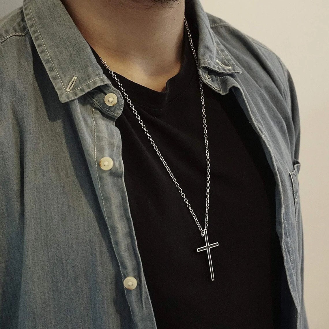 Personalize Cross Necklace For Men, Custom Silver Cross Pendant, Engraved Religious Jewelry, Christian Jewelry, Husband Gift, Boyfriend Gift