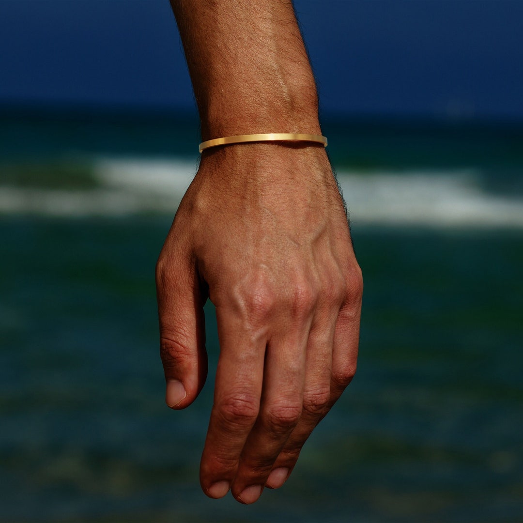 Mens Gold Bangle Bracelet Adjustable Mens Cuff Braceletmens Etsy