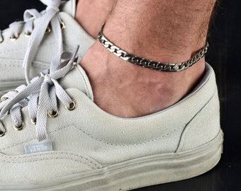 Men's Silver Anklet, Men's Ankle bracelet, Anklet for Men,Foot Jewelry For Men, Beach Jewelry, Summer Jewelry, Men's Jewelry, Men's Gift