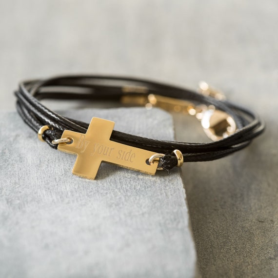 mens cross bracelet gold