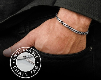 Custom Cuban Link Chain Bracelet For Men, Men's Silver Bracelets, Men's Jewelry, Men's Gift, Personalized Gift For Boyfriend Husband Dad