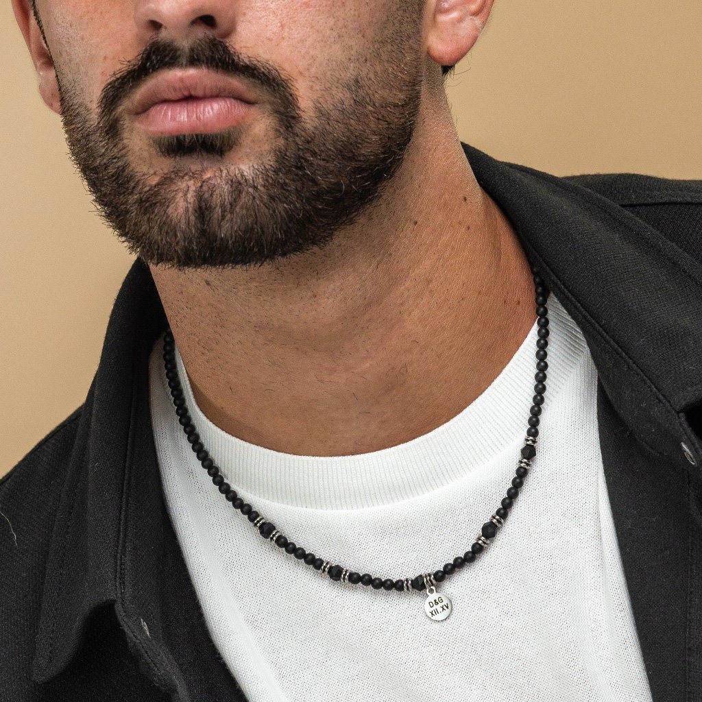 男性用ターコイズネックレス、メンズビーズネックレス、メンズ宝石