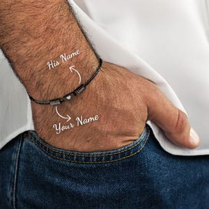 Pulsera negra personalizada para hombre, regalo de San Valentín para él, novio o marido, joyería personalizada para hombre, pulsera grabada