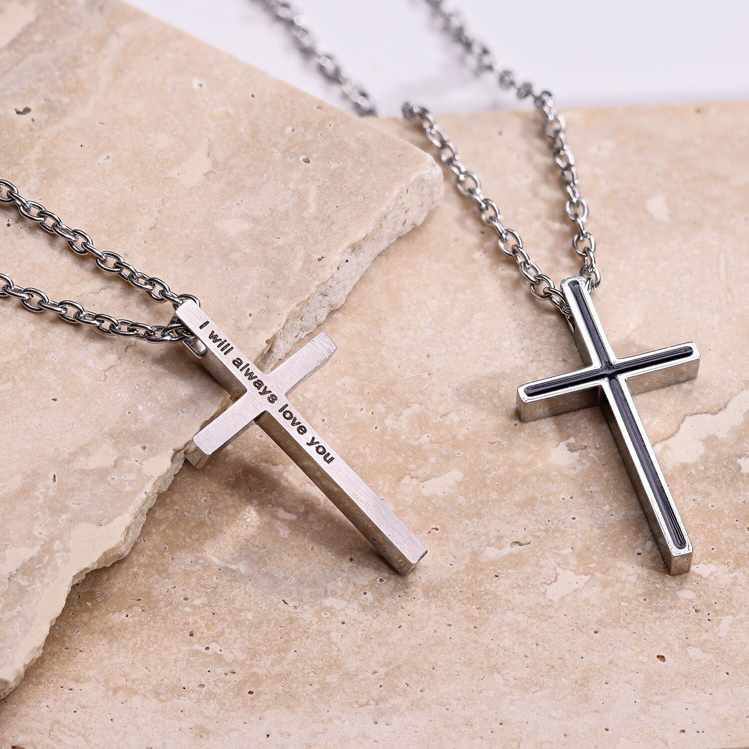 Personalize Cross Necklace For Men, Custom Silver Cross Pendant, Engraved Religious Jewelry, Christian Jewelry, Husband Gift, Boyfriend Gift