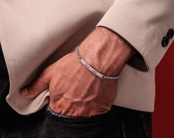 Personalized Stainless Steel Bracelet For Men - Engrave Photo & Name, Adjustable Link Bangle Gift