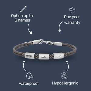 Daddy Bracelet,Custom Grey Dad Bracelet With Kids Name,Men's Vegan Bracelet,Husband Gift, Gift for Father's Day Valentine's Day image 4