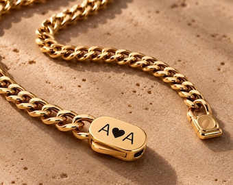Mens Chain, 4mm Gold Plated Curb Chain, Personalized Chain, Custom Necklace, Engraved Initials, Stainless Steel Necklace for Men