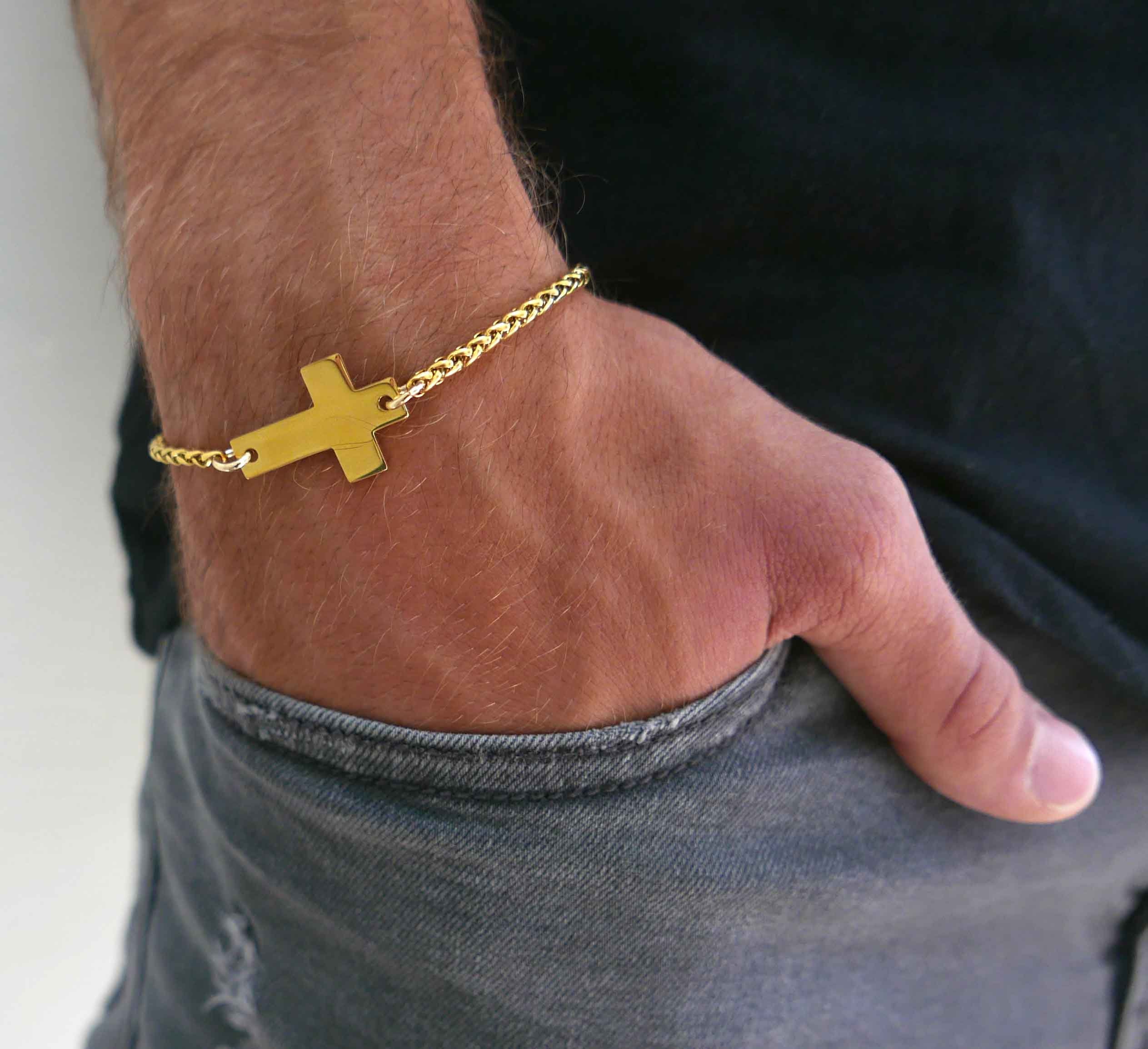 mens gold cross bracelet