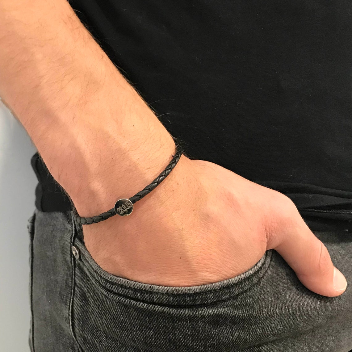 Personalized Mens Leather Bracelet Custom Mens Coin Bracelet Etsy