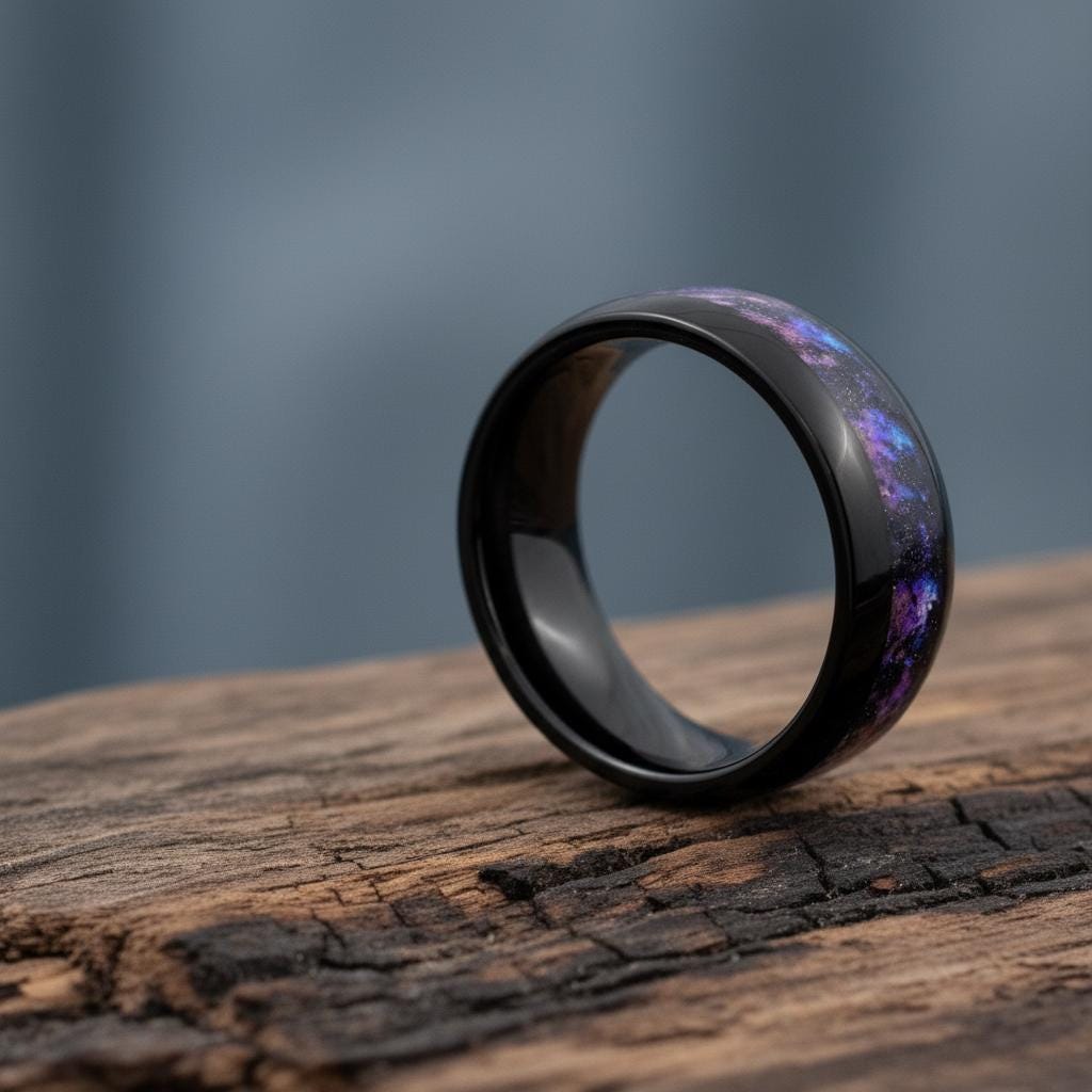Orion Nebula Ring, Outer Space Tungsten Ring, Mens Ring, Black, Domed ...