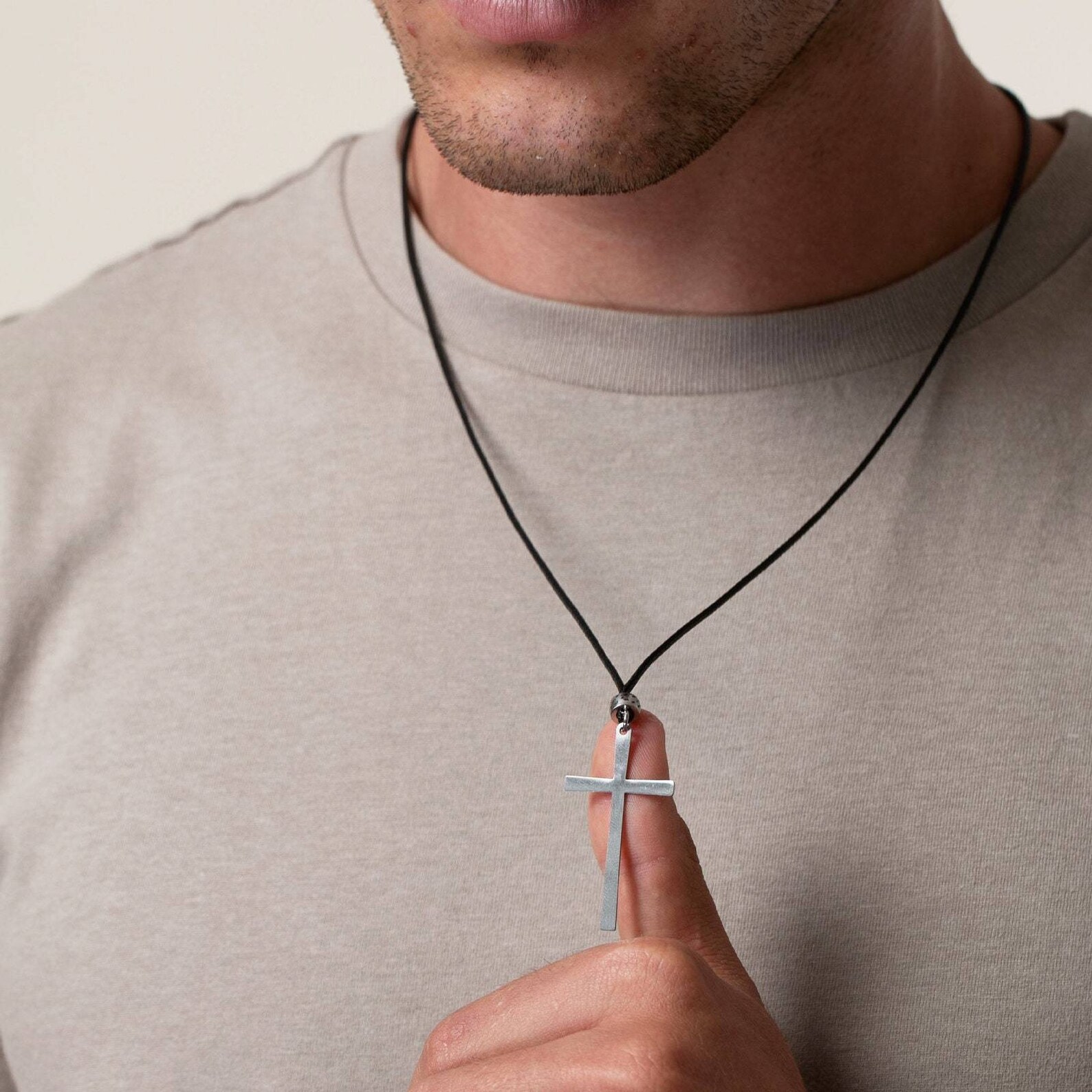 Men's Cross Necklace Men's Religious Necklace Etsy