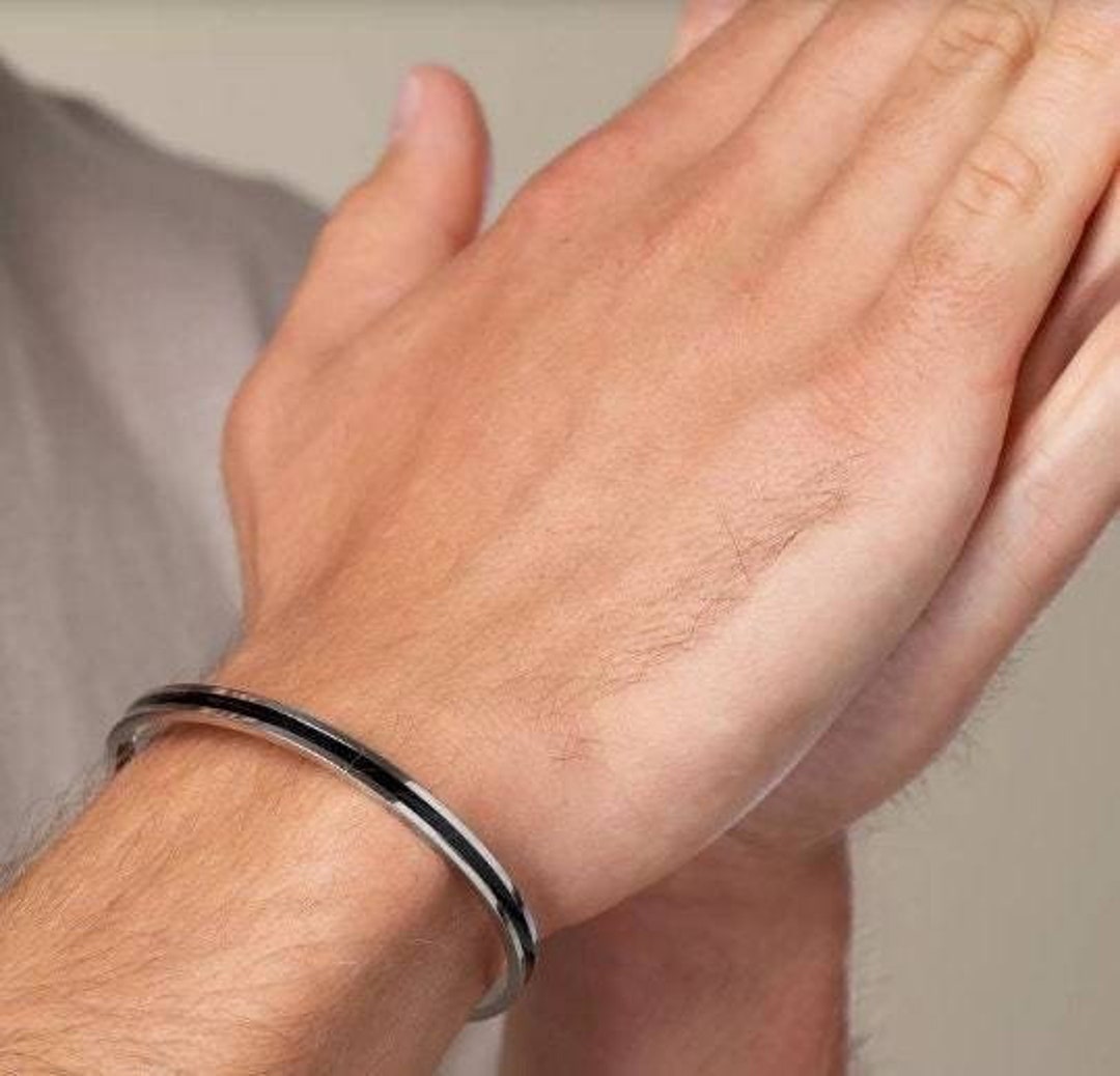 Waterproof Men's Bangle Cuff Adjustable Silver Cuff Etsy