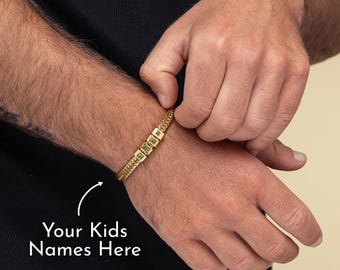 Family Name Bracelet, Personalize Dad Bracelet, Daddy Jewelry,Kids Name  Bracelet, Custom Gift For Dad, Christmas Gift,Engraved Mens Bracelet