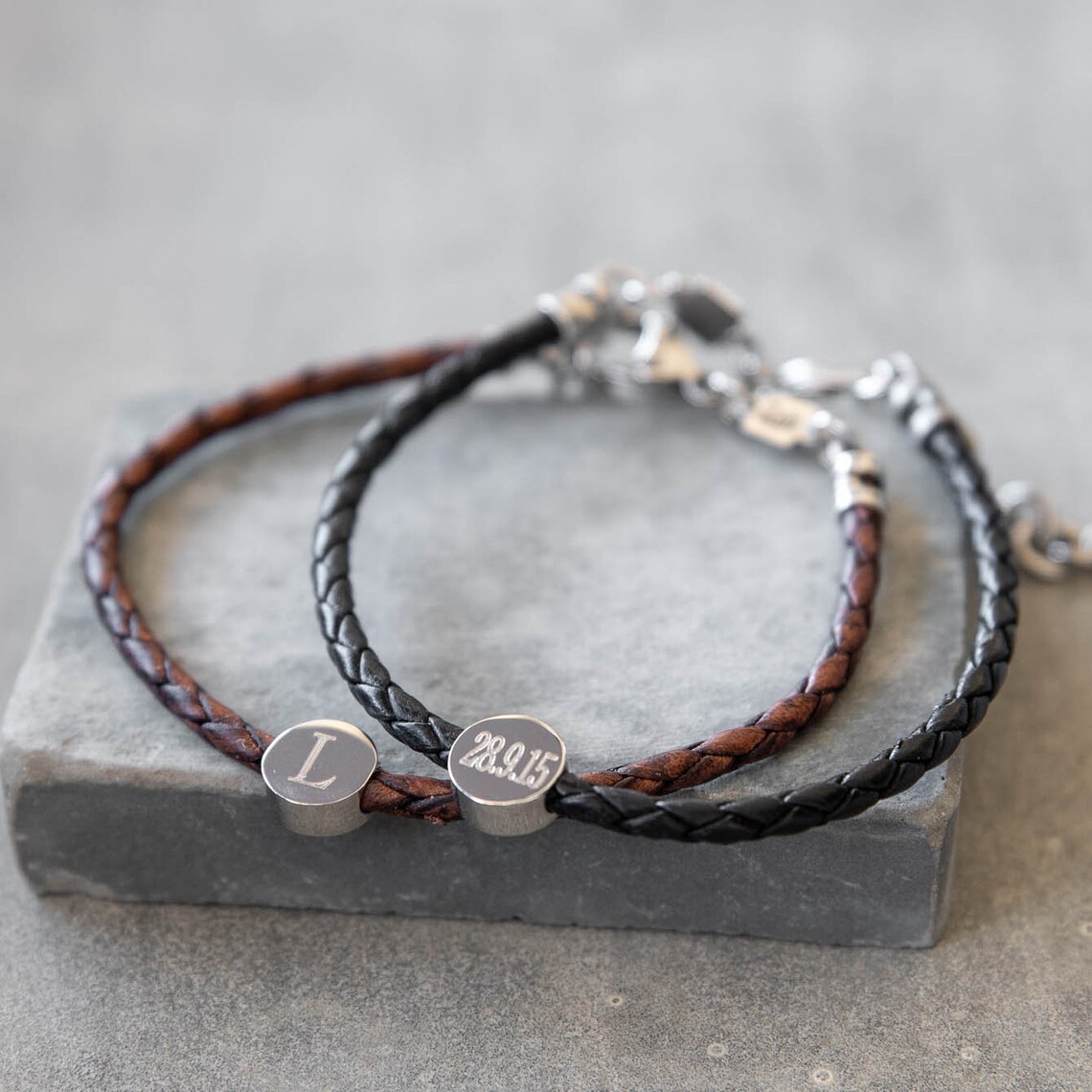 Personalized Mens Leather Bracelet Custom Mens Coin Bracelet Etsy