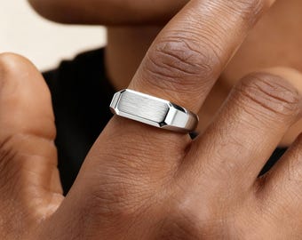 Silver Signet Ring for Men, Rectangular Rings, Pinky Rings, Custom Name Jewellery, Rectangle Face Ring, Gifts For Him And Her,Christmas