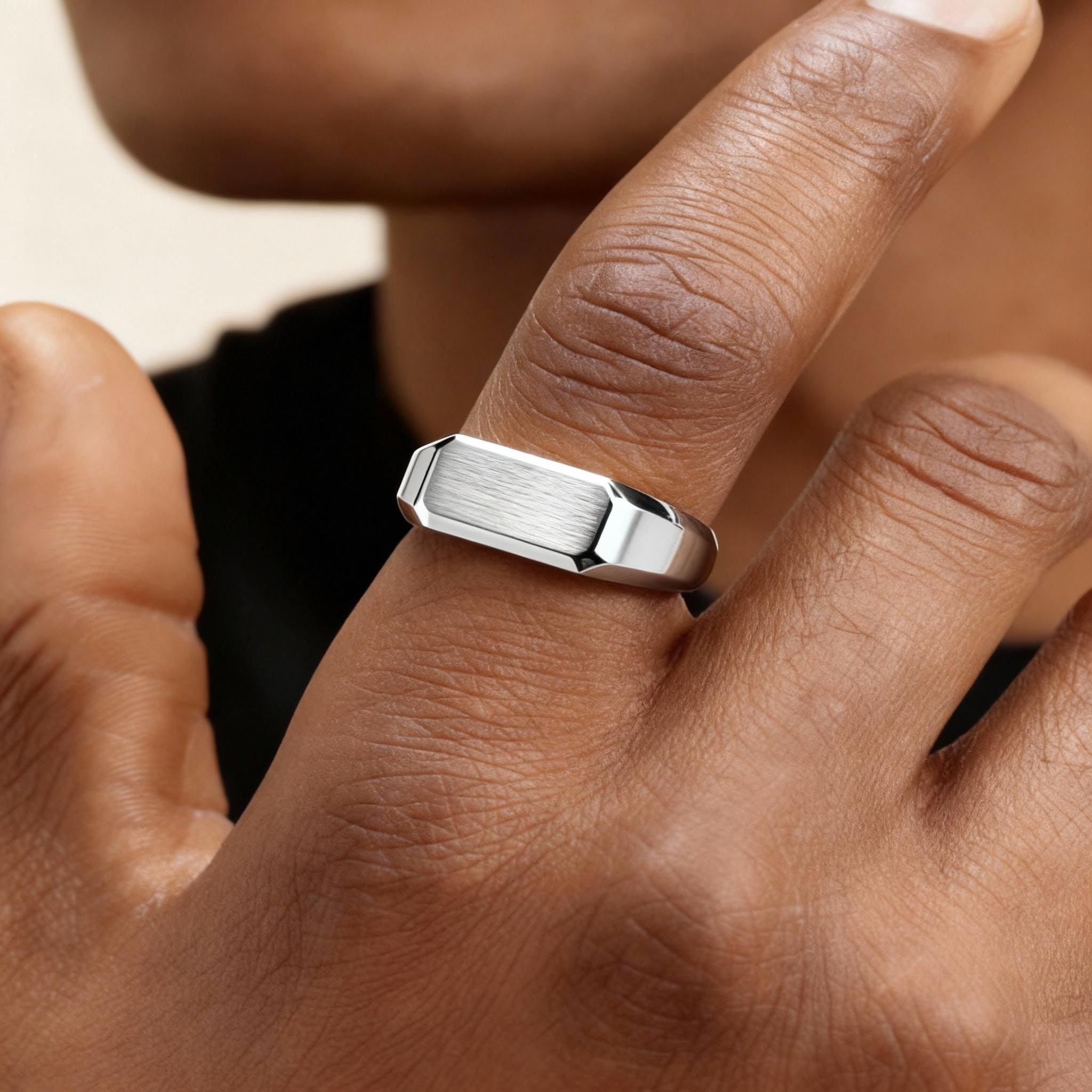 Silver Signet Ring for Men, Rectangular Rings, Pinky Rings, Custom