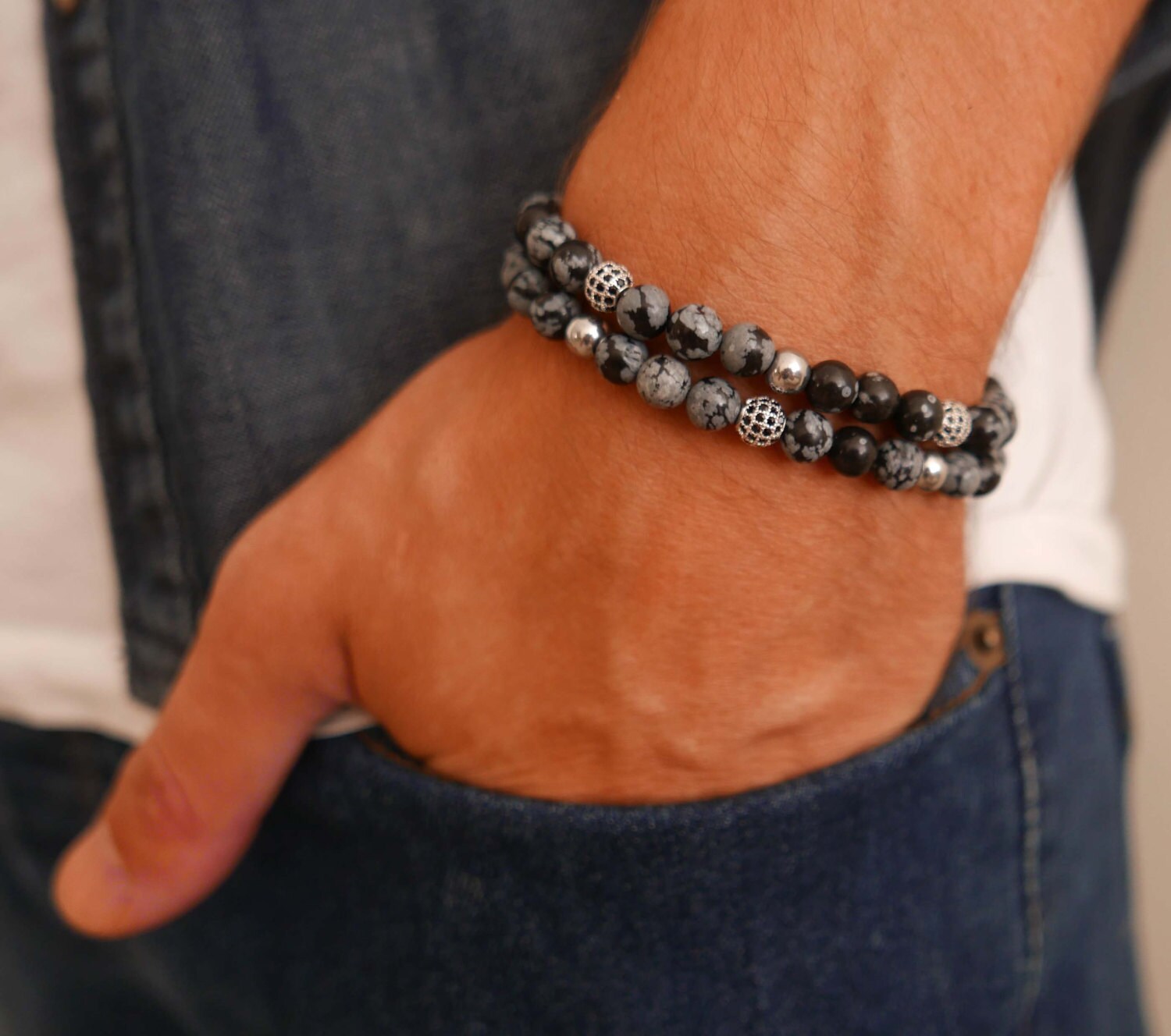 Men's Bracelet Set Men's Beaded Bracelet Men's Etsy