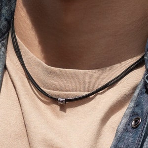 Zwarte veganistische chokerketting voor heren, zilveren herenketting, eenvoudige herenketting, cadeau vriendje, cadeau voor Vaderdag Valentijnsdag