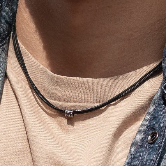 Black Vegan Choker Nekclace for Men Men s Silver Necklace Men s Simple Necklace Men s Jewelry Boyfriend Gift husband Gift christmas Gift Etsy