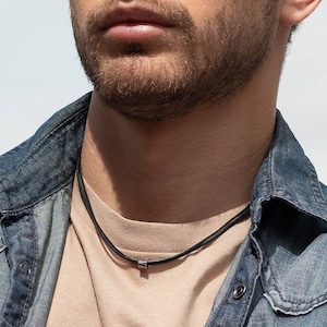 Collar de gargantilla negra simple para hombres, collar vegano para hombres, collar de cuentas para hombres, collar para hombres, joyería para hombres, joyería vegana, regalo de novio imagen 8