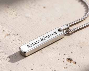 Custom Men's Bar Pendant Necklace, Personalized Men's Silver Necklace, Roman numeral Necklace, Gift for Father's Day Valentine's Day