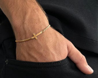 Gold Cross Bracelet for Men,Gold Bracelet,Christian Faith Bracelet,Religious jewelry for men, Gift for Father&#39;s Day Valentine&#39;s Day