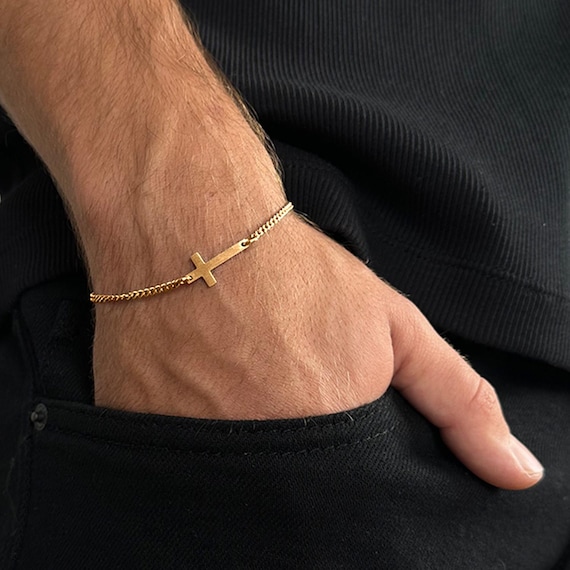 Flongo Bracciale da Uomo Preghiere Croce in Acciaio Inossidabile Gesu' Cristo Crocifisso Regalo Colore Argento