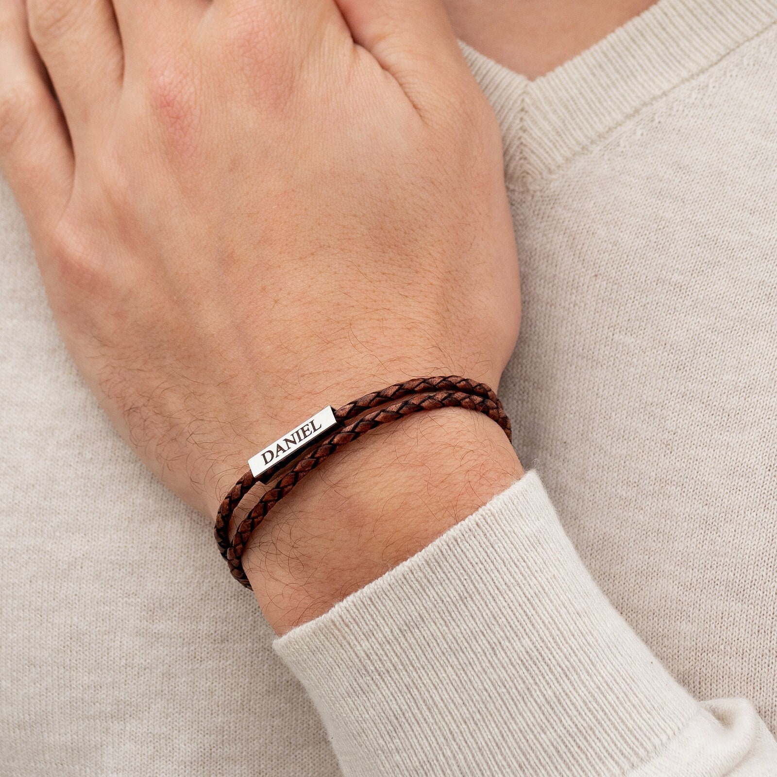 Custom Wrap Leather Bracelet for Men Set With Stainless Steel - Etsy Finland