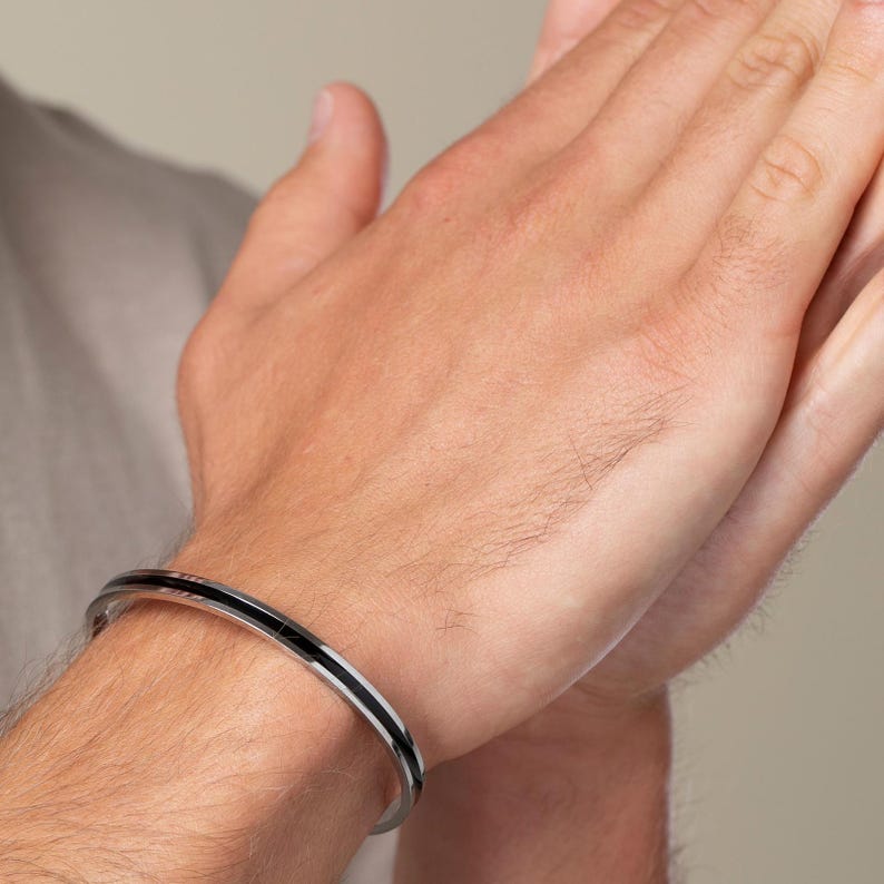 Cuff Bracelet Men With Engraving,black Bracelet for Mens, Stainless