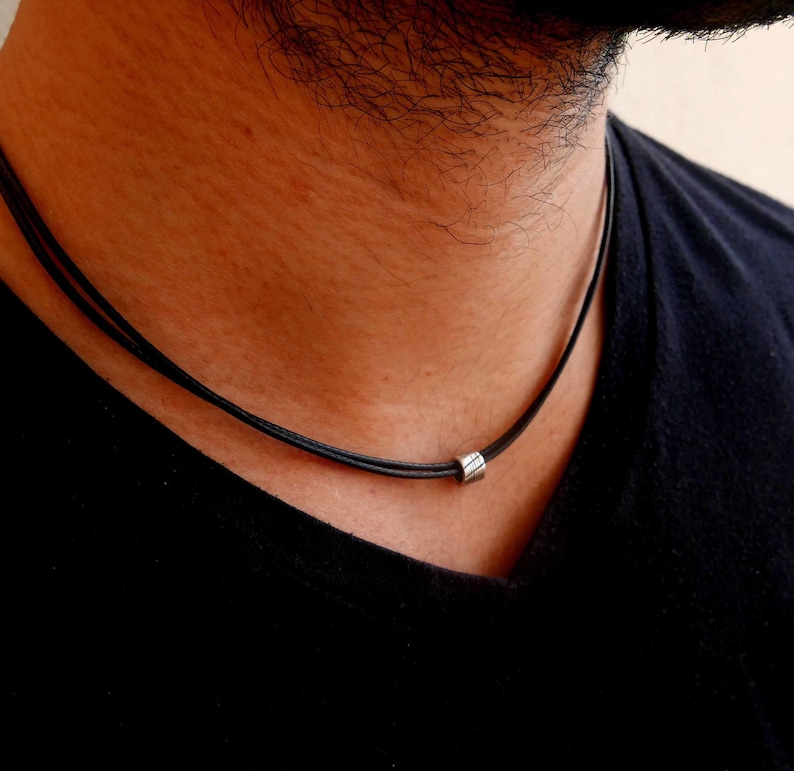 Simple Black Choker Necklace For Men, Men's Vegan Necklace, Men Bead Necklace, Guy Necklace, Jewlery For Men, Vegan Jewelry, Boyfriend Gift zdjęcie 3