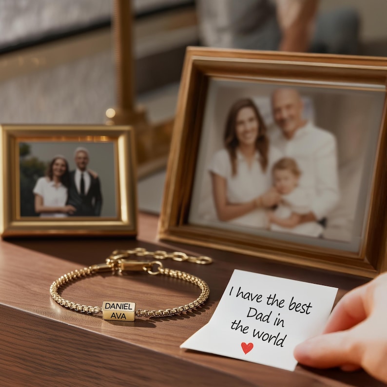 Bracelet papa, bracelet papa personnalisé avec nom d'enfant, bracelet nom de famille, bijoux père, cadeau personnalisé pour papa, cadeau papa d'un enfant image 7