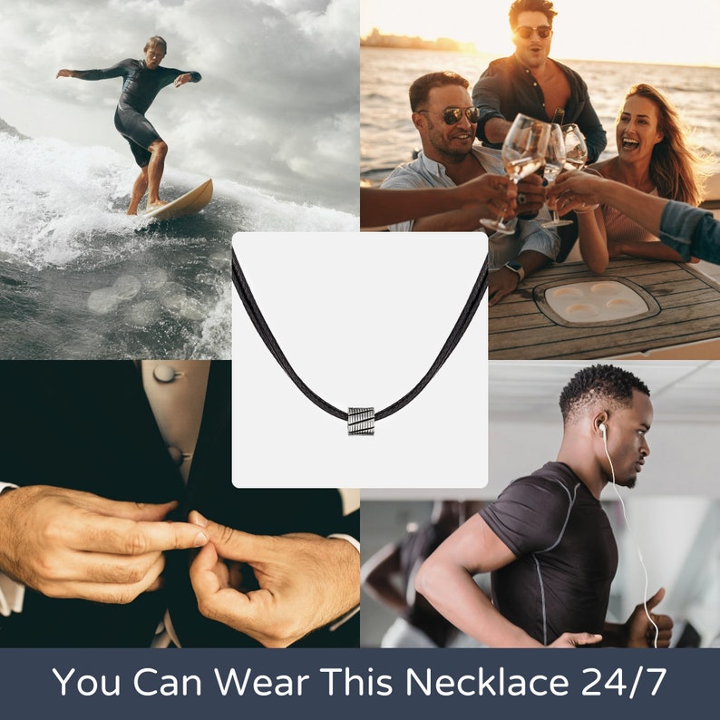 Collar de gargantilla para hombre, collar de plata para hombre, collar vegano para hombre, nekclace negro para hombre, joyería para hombre, regalo para novio marido papá él imagen 4