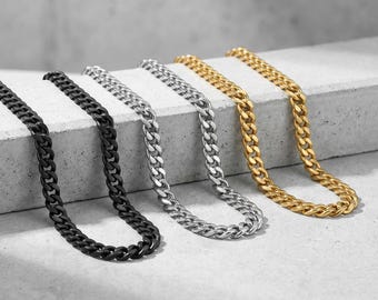 Waterproof Men's Chain Necklace, Cuban Chain, 5mm 316L Stainless Steel,Men's Silver Chains,Jewelry gifts for Men,for husband