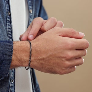 Silver links Chain Bracelet, Men's Dainty Silver Bracelet, Men's Stainless Steel Bracelet, Minimalist Bracelet for Men, Groomsmen Gift image 4