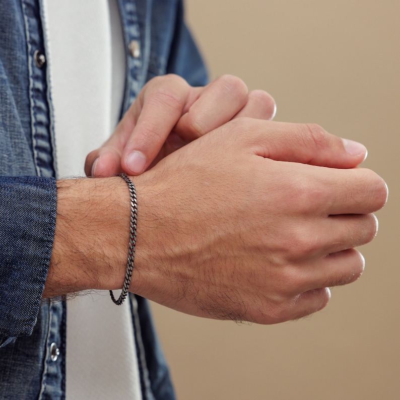 Silver links Chain Bracelet, Men's Dainty Silver Bracelet, Men's Stainless Steel Bracelet, Minimalist Bracelet for Men, Groomsmen Gift image 4