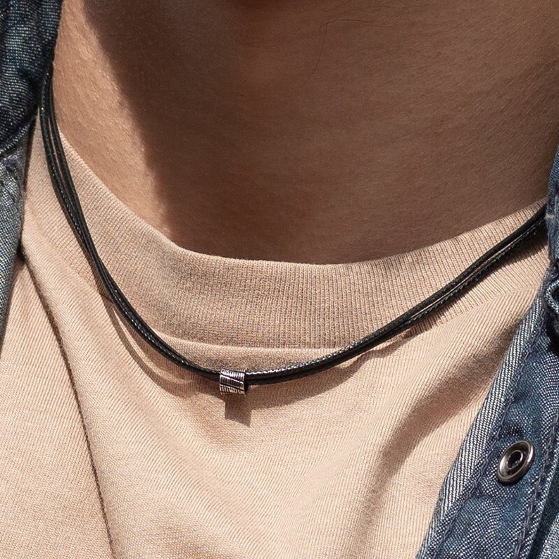 Men's Choker Necklace, Men's Silver Necklace, Men's Vegan Necklace, Men's Black Nekclace, Men's Jewelry, Gift For Boyfriend Husband Dad Him zdjęcie 10