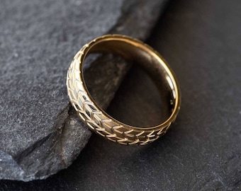 Men's Etched Ring, Men's Gold Ring, Men's Textured Ring, Men's Stainless Steel Ring, Men's Gold Band, Men's Jewelry, Mens Gift, Husband Gift