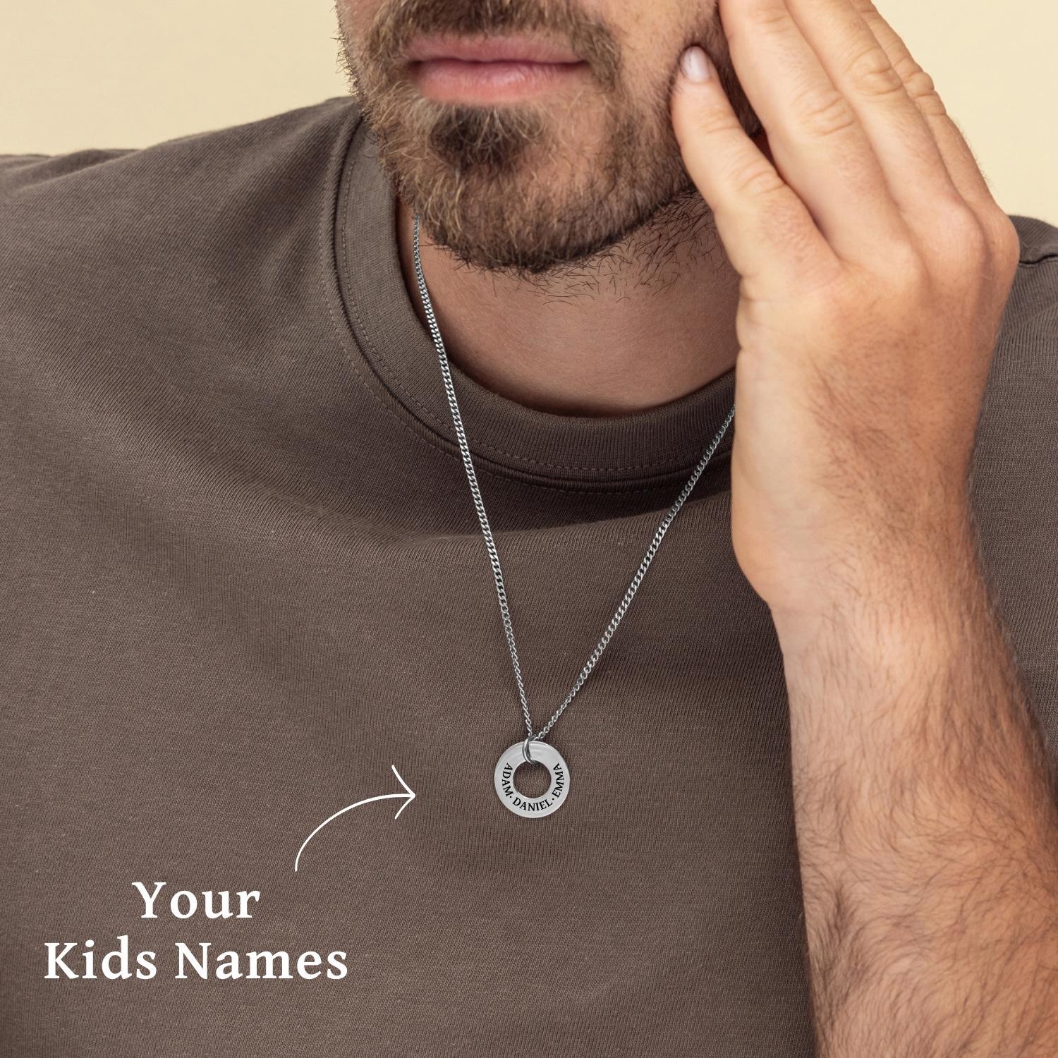 Certykllp Collana personalizzata con nome a pugno per uomo collana da papà con nomi per bambini collana per uomini con nomi di famiglia personalizzata collana per papà nonno compleanno, Argento