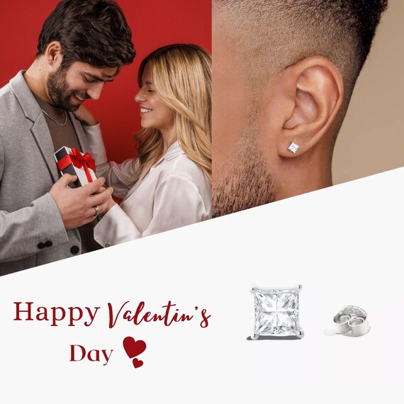 Classic Men's Earrings, Silver Square Stud Earrings for Men