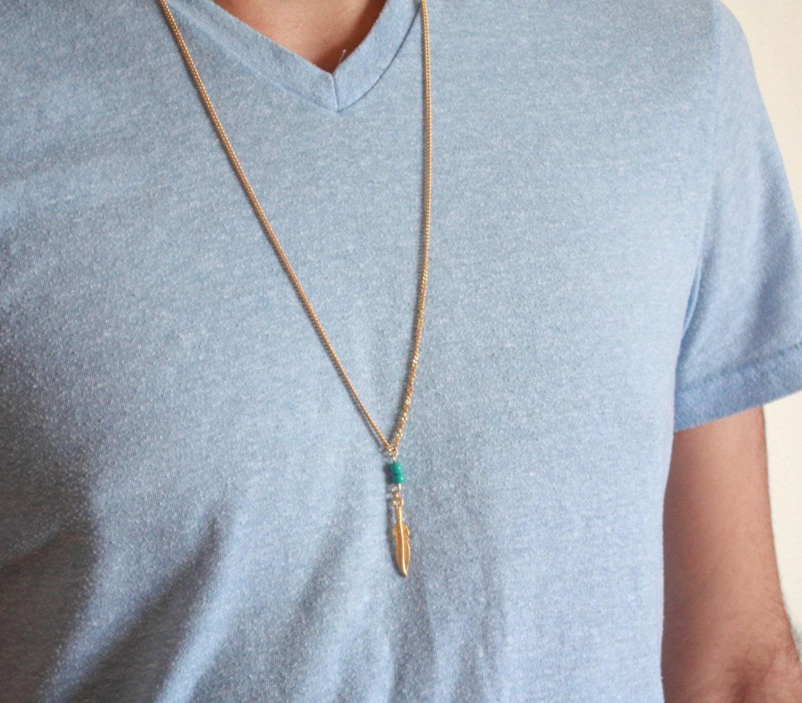 Men's Gold Feather Necklace Men's Gold Wing Necklace Etsy