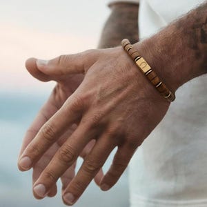 Natural Tiger Eye Bracelet for Protection, Grounding & Confidence | Men’s Healing Jewelry Gift | Gold Plated image 8