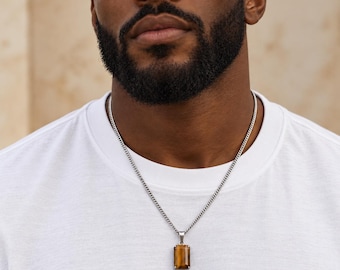 Tiger's Eye Men Necklace, Men's Gemstone Necklace, Dad Necklace from Daughter, Dad Gift, Father's Day Gift, Jewelry Christmas Gift for Him