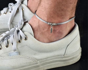 Gray Men's Anklet, Feather Anklet, Men's Ankle bracelet, Anklets for Men, Beach Jewelry, Summer Jewelry, Men's Foot Jewelry, Men's Gift, Guy