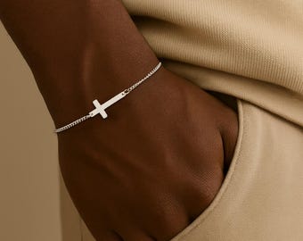 Silver Cross Bracelet, Waterproof Bracelet, Mens Gold Cuban Curb Bracelet, Stainless Steel, Mens Jewelry, Cuban Link Bracelet for Men Gift