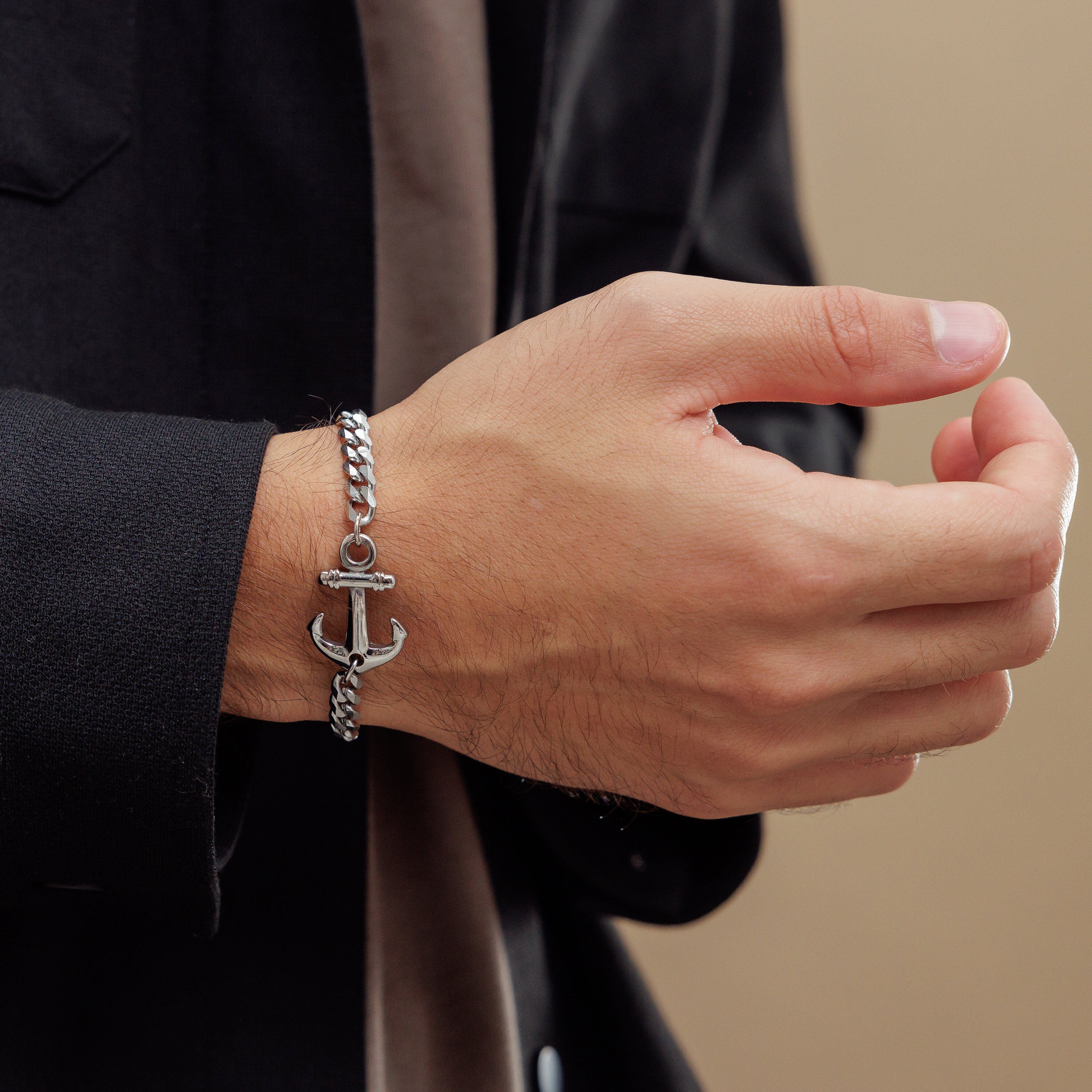 BTEYIVTA Anchor Bracelet For Men - Handmade Nautical Rope Cuff With Stainless Steel Clasp, Adjustable, Gift For Dad Or Boyfriend