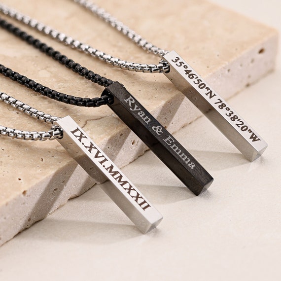 Coordinate Necklace Date Necklace Name Necklace Message Necklace Kids Name Necklace Bar Necklace Men s Necklace Jewelry for Men Dad Etsy UK