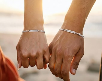 Conjunto de pulseras de pareja personalizadas de acero inoxidable y plata: joyas a juego para él y para ella