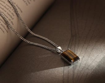 Tiger's Eye Men Necklace, Men's Gemstone Necklace, Dad Necklace from Daughter, Dad Gift, Father's Day Gift, Jewelry Christmas Gift for Him
