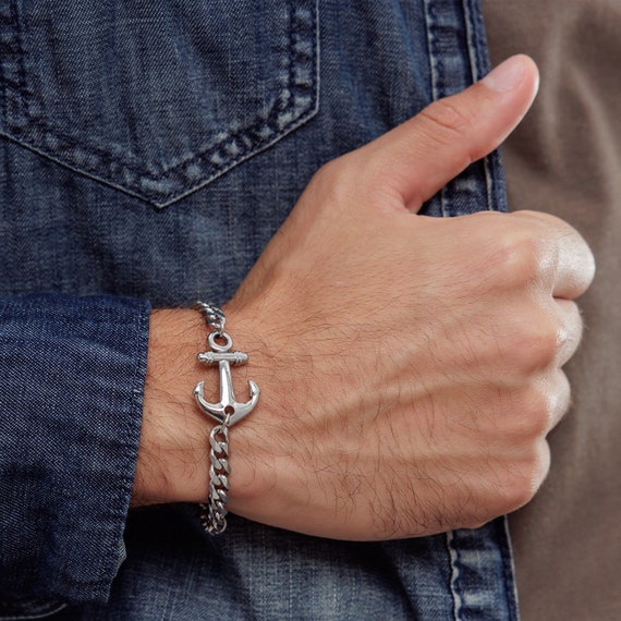 Sterling Silver Wheel Link Bracelet, Men's Chain Bracelet, Nautical Bracelet,  Statement Navy Bracelet - Etsy | Mens chain bracelet, Bracelets for men, Nautical  bracelet